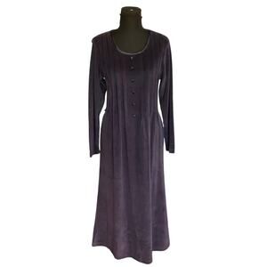 Vintage Fads Navy Blue Crushed Velvet Half Button Long Sleeve Midi Dress Size PM